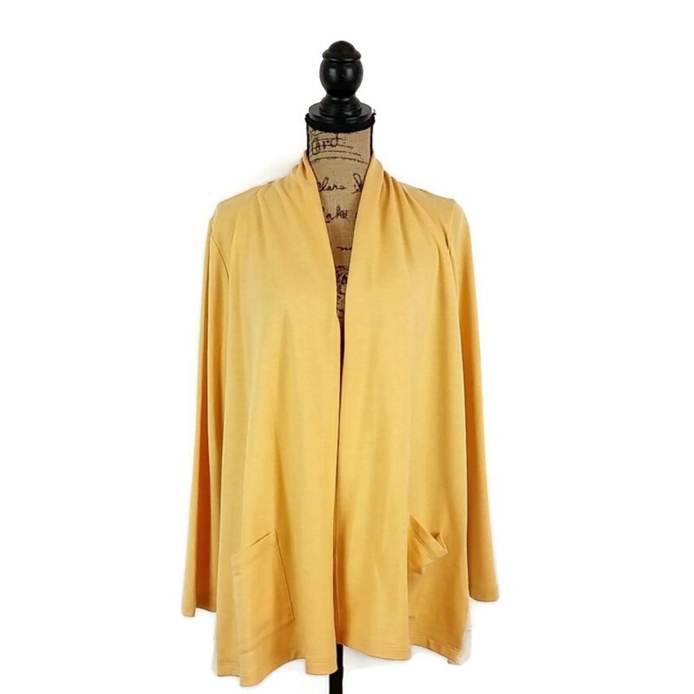 Logo Lounge Cardigan Womens S Yellow Mixed Media Chiffon Hem Layered Open Front